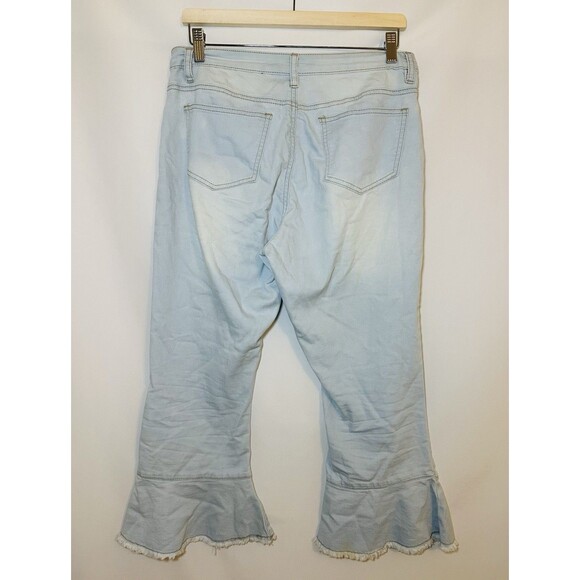 American Bazi Crop Flare‎ Hippie Retro Light Blue Jeans Women's SMALL - Picture 2 of 11